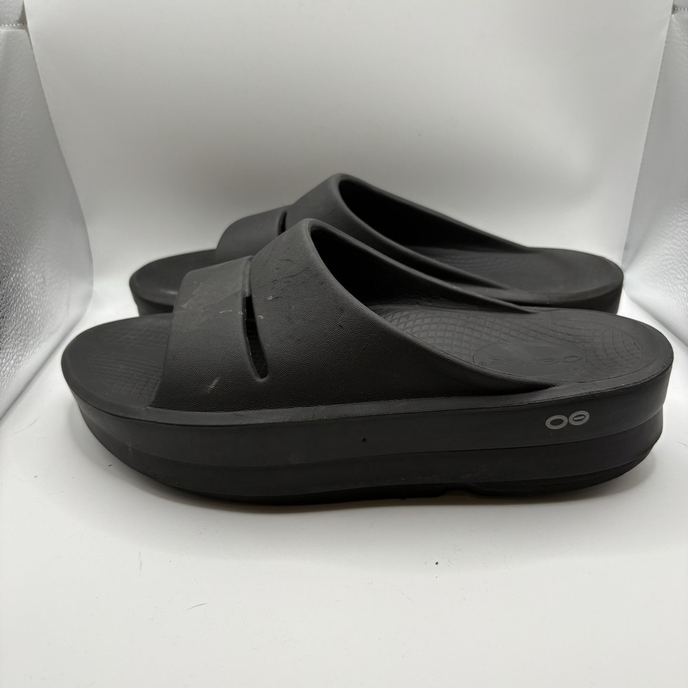 Oofos Ooahh Sport Flex Slide Sandals Womens 10 Black Recovery Comfort
